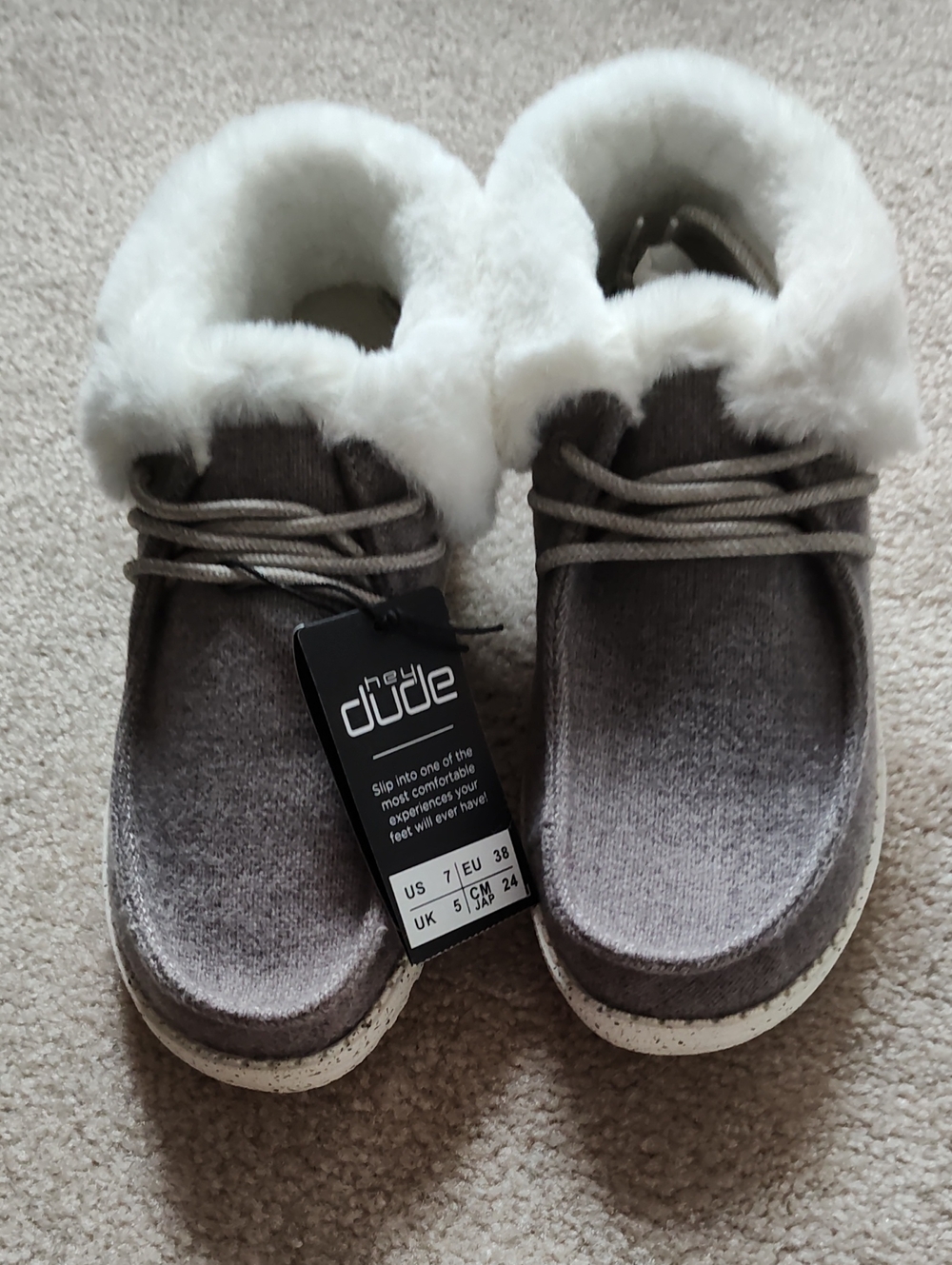 Hey Dude Gray Faux Fur Lined Slip-Ons